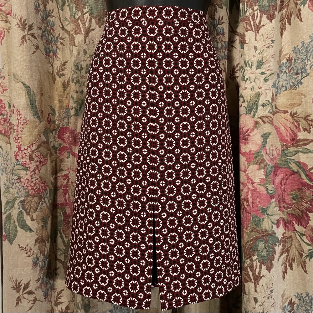 J CREW Burgundy Black and White Patterned Skirt